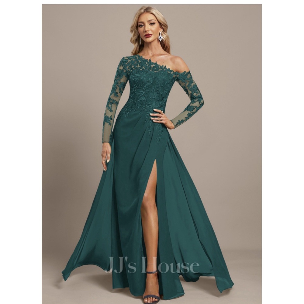 New JJ's House Trumpet/Mermaid Illusion Asymmetrical Floor-Length‎ Lace Dress